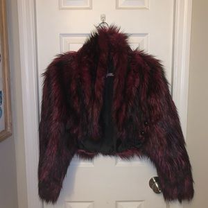 Decree size S  magenta and black faux fur coat